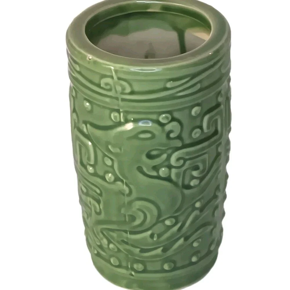 Vintage Green Ceramic Asian Dragon Tiki Mug Vase Planter 6